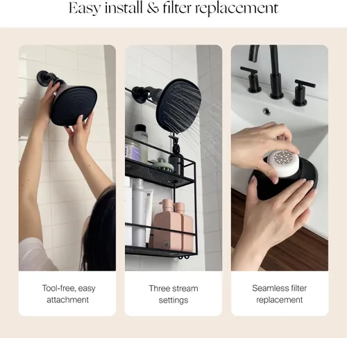 Vista 7 de Canopy Cabezal de ducha filtrado, filtro de cabezal de ducha de alta presión para agua dura, filtro de ducha para eliminar impurezas para cuero