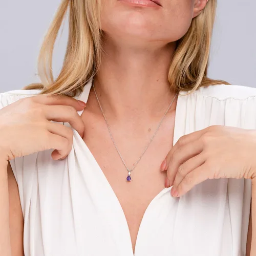 Vista 5 de Angara Collar con colgante de lágrima de amatista natural para mujer con diamante en plata 925oro macizo de 14 quilatesplatino 950 Regalo
