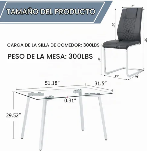 Vista 2 de Juego de 4 mesas de comedor de cristal de 51 pulgadas con patas