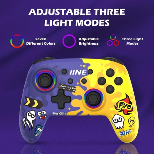 Vista 6 de IINE Wireless Game controller Amiibo for Nintendo Switch, Graffiti Gamepad Compatible with SwitchOled, Wake Up, Vibration and TURBO Function