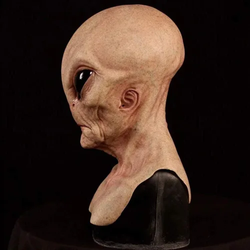 Vista 3 de Área 51 Máscara de látex de alienígena aterradora ovni para Halloween, terror, divertido casco de ojos grandes, fiesta terrestre, ET, de goma