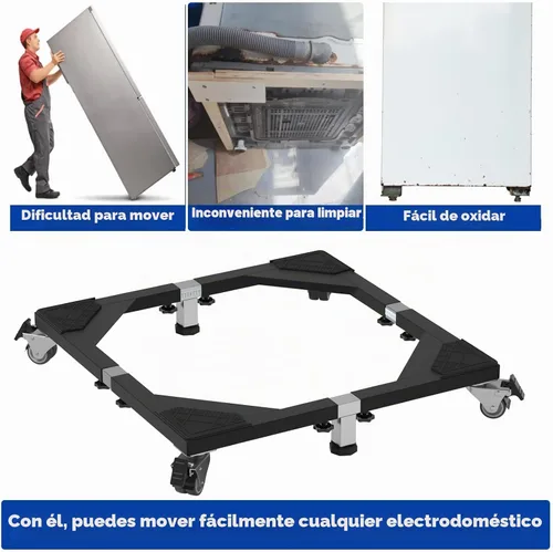 Vista 3 de Soporte móvil de acero resistente para nevera, base móvil con ruedas, soporte ajustable para lavadora, base multifuncional para muebles para nevera