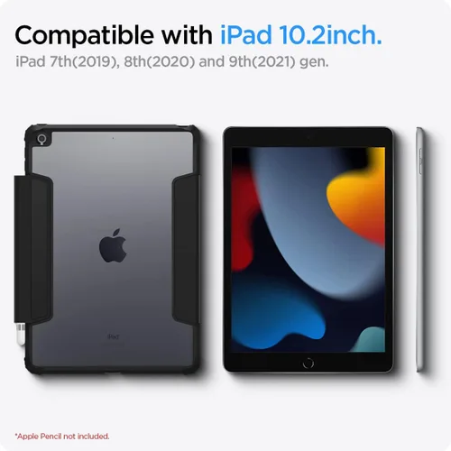 Vista 2 de Spigen Funda para iPad 10.2, iPad de 9ª/8ª/7ª generación (2021/2020/2019), Ultra Hybrid Pro con parte trasera transparente y soporte para lápices