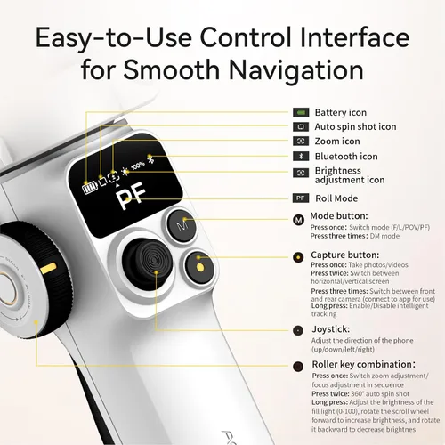 Vista 8 de AOCHUAN Gimbal de teléfono de 3 ejes para iPhone, estabilizador de cardán con seguimiento automático de 360 ° de AI Pan, varilla de extensión