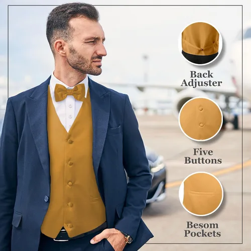 Vista 5 de Conjunto de chaleco formal sólido para hombre, esmoquin, chaleco y pajarita para traje o esmoquin