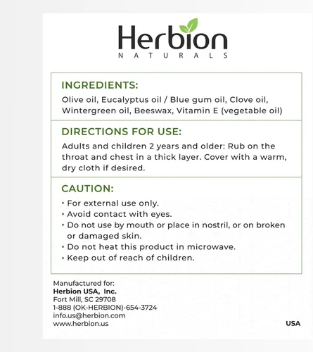 Vista 2 de HERBION Naturals Ungüento para el pecho - Pomada calmante con vapores relajantes para adultos y niños de 2 años en adelante - Alivia la tos