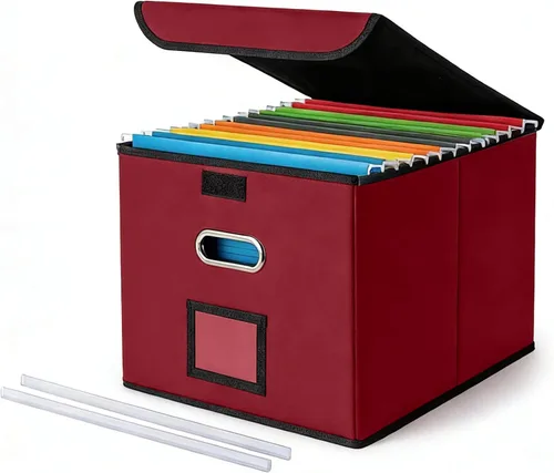 Vista 11 de Cajón Organizador de Archivos CADONO con Tapa, Organizador de Carpetas de Archivos Plegable con Deslizador de Plástico, Caja de Carpetas de Archivos