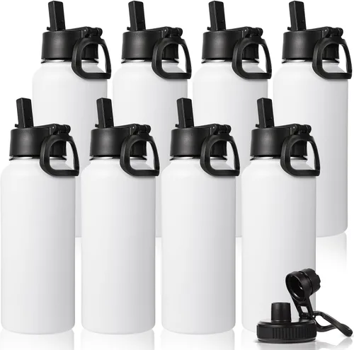 Vista 28 de Neihepal Botella de agua aislada de 32 onzas con 2 tapas (tapa con pajilla y boquilla), botellas de agua de doble pared de acero inoxidable 18/8