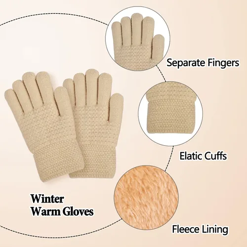 Vista 4 de Conjunto de gorro de invierno para niños, bufanda y guantes con forro polar para niñas de 1 a 5 años