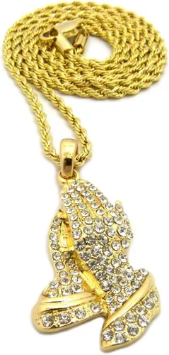 Vista 2 de Collar de cadena de cuerda de oro con 21 manos de oración, 17.9 in, color plateado