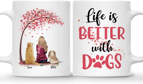 Vista 16 de Taza Personalizada de Gossby para Perros - La vida es mejor con perros (2 hombres - 2 perros) - Taza de perro personalizable para papás de perros
