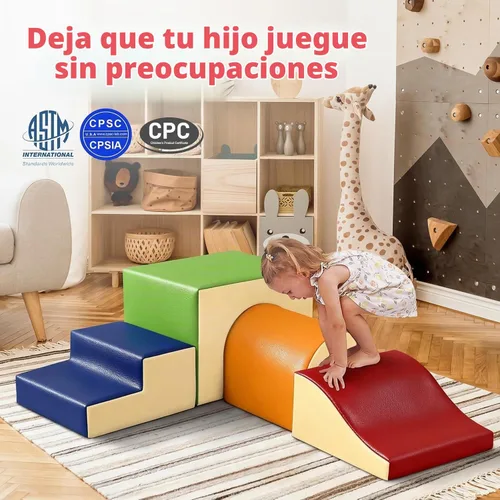 Vista 3 de Sumbababy Bloques de Espuma para Escalada para Niños Pequeños: 4 Piezas Gimnasio de Juegos Interior con Tobogán y Escaleras - Set de Juegos Suave
