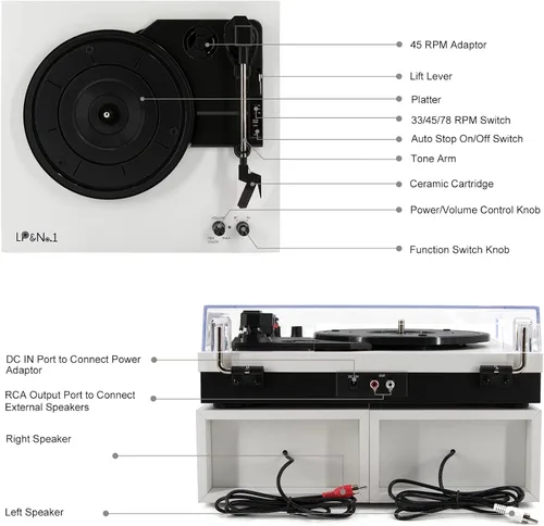 Vista 6 de LP&No.1 - Paquete de tocadiscos moderno con altavoces estéreo de estantería de doble potencia, preamplificador phono incorporado, transmisión por