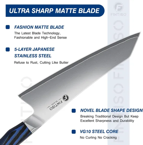Vista 4 de FINTISO - Cuchillo de chef de 8 pulgadas, cuchillo de cocina de gama alta con mango G10, cuchillo de cocina profesional de acero inoxidable japonés