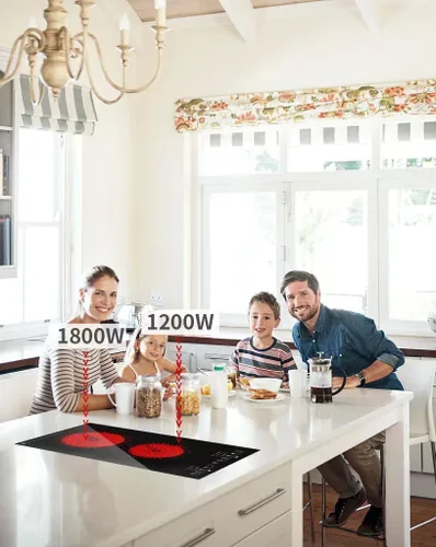 Vista 7 de Estufa eléctrica, estufa eléctrica de 2 quemadores con pantalla táctil LED, 9 niveles de calefacción, temporizador, bloqueo para niños, aislamiento