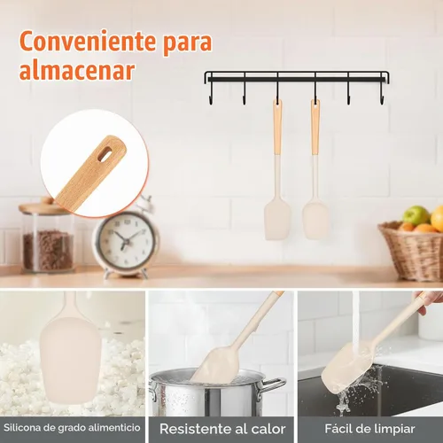 Vista 6 de Raspadores de espátula de goma de silicona grandes de 14 pulgadas con mango Caqui