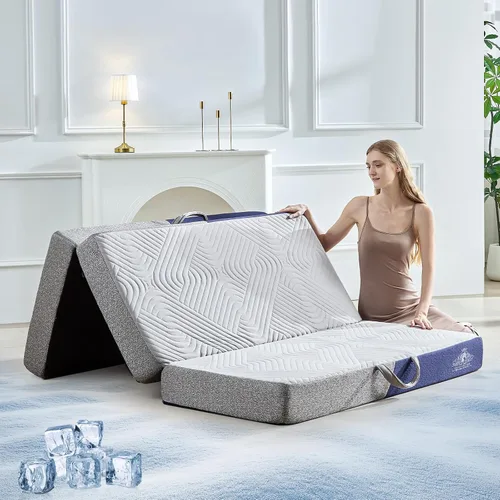 Vista 12 de Colchón plegable refrescante, colchón de espuma viscoelástica de 4 pulgadas con efecto transpirable en frío, colchón triple para cama Murphy, cama