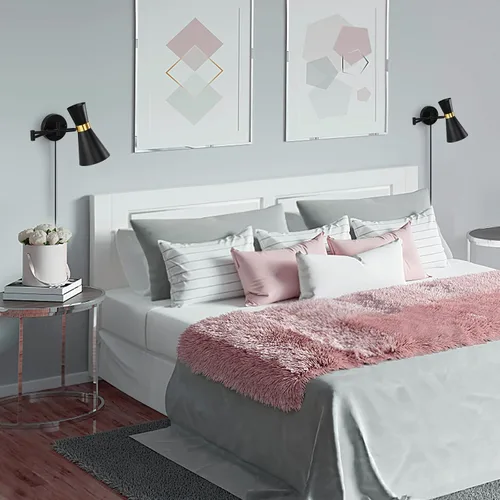 Vista 4 de Moderno aplique de pared con brazo oscilante, lámpara de pared enchufable para mesita de noche de dormitorio, accesorios de pared inalámbricos