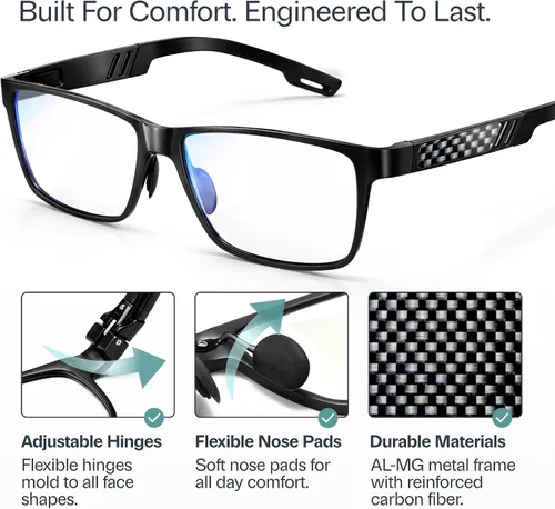 Vista 4 de IBOANN Blue Light Glasses for Men - Lightweight Al-Mg Metal, Gaming Computer Blocking Glasses, Eye Protection Anti Eyestrain