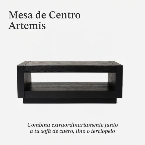 Vista 6 de Maven Lane Artemis Mesa de Café – Mesa Rectangular de 45 cm con Almacenamiento – Madera Sólida Negra – Ideal para Sala de Estar y Salón