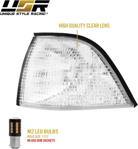 Vista 8 de USR 92-99 Serie 3 E36 - Luz de esquina transparente de 2 puertas, con 2 bombillas LED CANBUS ámbar mejoradas, 2 piezas de lámpara de señal de giro