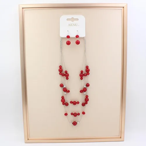 Vista 4 de Aenu Collares de cuentas hechas a mano de 3 capas de 18 a 23 pulgadas, delicadas cadenas de ilusión, juego de collares y aretes bohemios multicolor