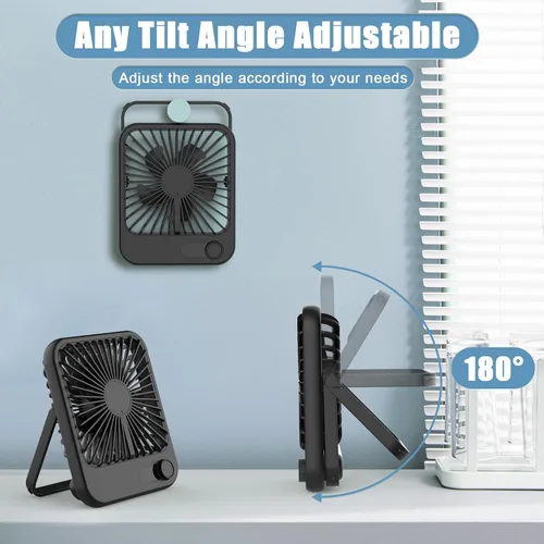 Vista 6 de Ventilador pequeño de escritorio, ventilador personal recargable portátil con alimentación por batería, 100 velocidades, inclinación ajustable