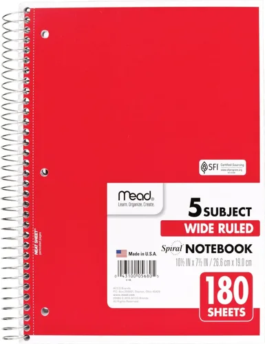 Vista 9 de Mead Cuaderno de espiral, 3 materias, papel rayado universitario, 120 hojas, 10-1/2 x 8 pulgadas, color seleccionado para ti, 1 unidad (05748)