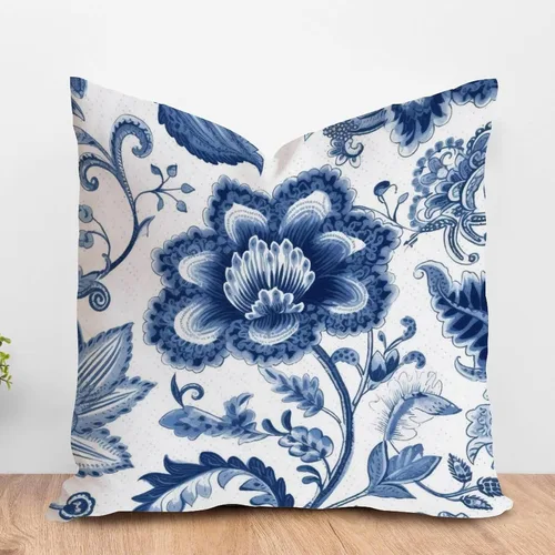 Vista 14 de ArogGeld Funda de cojín azul índigo floral y pájaro azul marino chinoiserie chinoiserie peonía cuadrada almohada tradicional china china europea
