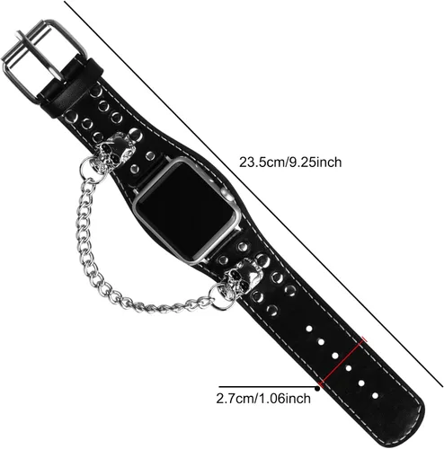 Vista 5 de VIQIV Pulsera de cuero con calavera compatible con Apple Watch Band Ultra de 1.929 in, 1.732 in, 1.772 in, 1.654 in, 1.614 in, 1.575 in, 1.496 in