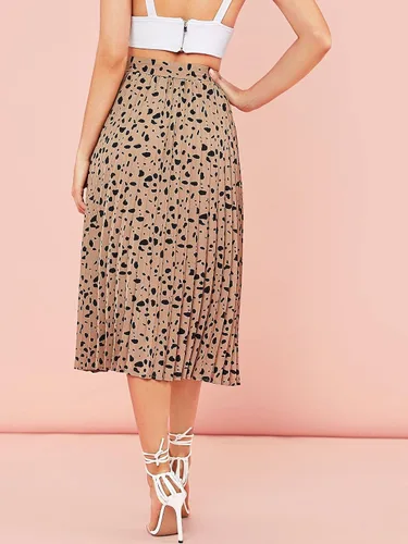 Vista 2 de Floerns - Falda bohemia con estampado floral, cintura elástica, plisada y de largo midi para mujer