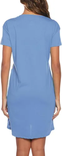 Vista 4 de ENJOYNIGHT Camisón de dormir para mujer, camiseta de dormir de manga corta para dormir, camisón de algodón