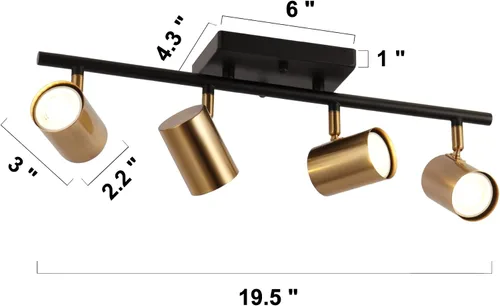 Vista 5 de ZEVNI Moderna luz LED de pista, iluminación de pista de 4 luces negras doradas, foco de barra de riel ajustable negro mate, 19.5 x 6.5 x 4.5 pulgadas