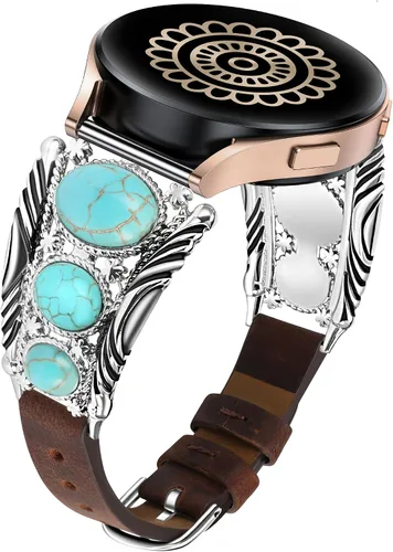 Vista 11 de Correa de cuero Minyee compatible con Samsung Galaxy Watch 7/6/5/4/FE/Active 2 de 40mm 44mm/Watch 6 Classic de 43mm 47mm/Watch 5 Pro de 45mm