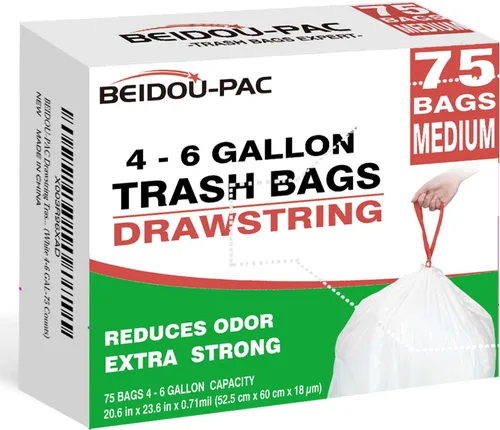 Vista 14 de BEIDOU-PAC Bolsas de basura de 2.6 galones con cordón, 100 unidades, bolsas de basura de rollo múltiple, pequeñas bolsas de basura de cocina, sin