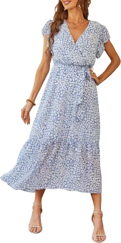 Vista 38 de PRETTYGARDEN Vestido largo bohemio floral de verano para mujer Melocotón Floral
