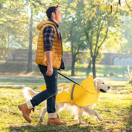 Vista 6 de Impermeable para perros con bonito estampado, impermeable, reflectante, ajustable para perros pequeños, medianos y grandes (amarillo, pequeño)