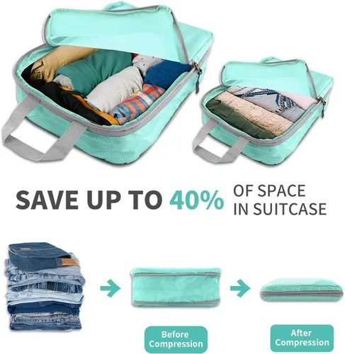 Vista 2 de BRAQ Juego de 6 cubos de compresión para maletas, bolsas organizadoras de viaje para equipaje, bolsas de compresión de viaje para empacar como