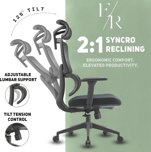 Vista 5 de Silla de escritorio ejecutiva de malla prémium para oficina en casa, con lumbar ergonómico, color negro