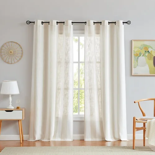 Vista 12 de Central Park Cortinas de Granja con Rayas Beige y Blancas Semi-Transparentes Mezcla de Rayón Textura de Lino Pesado Panel de Cortina para Ventana 6