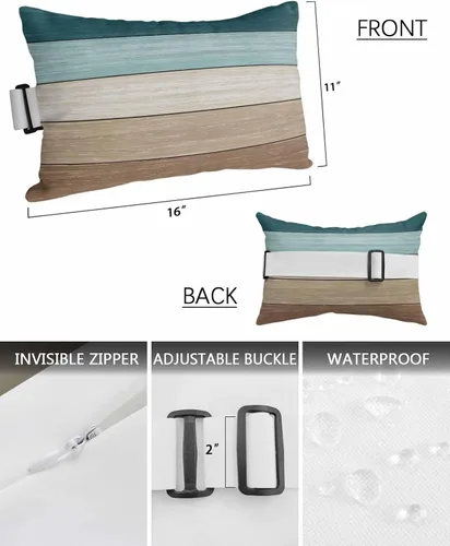 Vista 3 de Paquete de 2 fundas de almohada para exteriores, color verde azulado, color marrón, impermeables, con banda elástica, funda de cojín lumbar