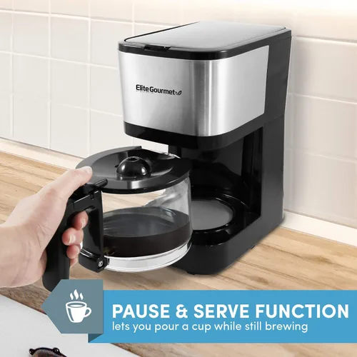 Vista 7 de Elite Gourmet EHC9420 Cafetera automática de 5 tazas para preparar café por goteo con filtro reutilizable, pausa y sirve, interruptor de Acero
