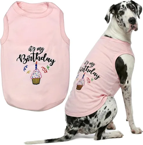 Vista 42 de Camiseta para perro Parisian Pet con palabras bordadas "Es mi cumpleaños" - Camiseta sin mangas para cumpleaños de perro - Chaleco ligero