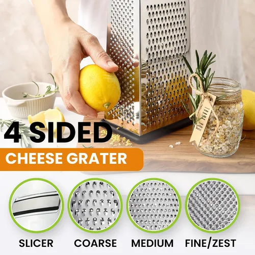 Vista 6 de Spring Chef Rallador profesional de queso parmesano grande, rallador de caja de metal de acero inoxidable con asa, triturador de alimentos de cocina
