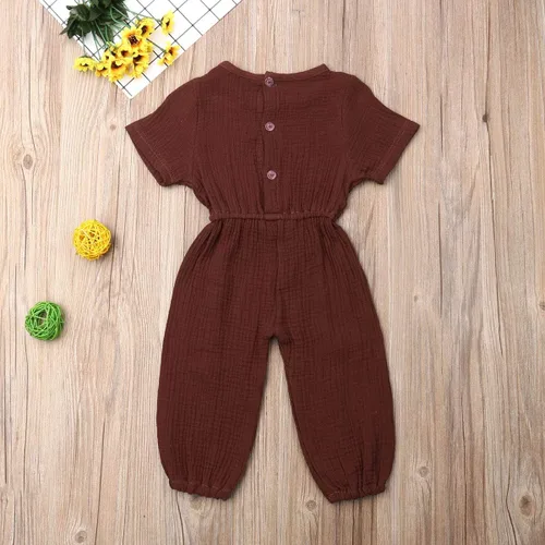 Vista 3 de Mubineo - Mameluco para bebé niña, de verano y otoño, diseño básico, de manga corta, con cordón, de algodón y lino Café