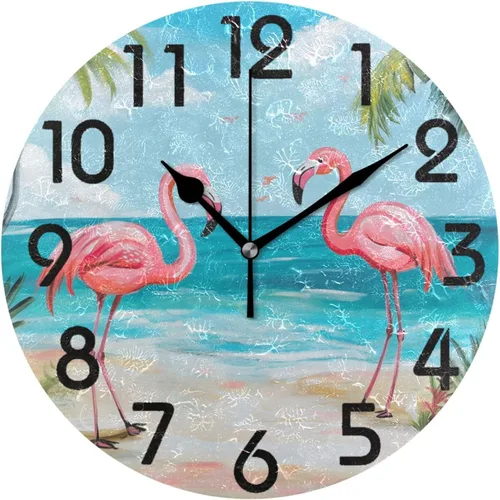 Vista 13 de Spring Hummingbird - Reloj de pared redondo con estampado de flores, 9.5 pulgadas, funciona con pilas, reloj de escritorio analógico silencioso