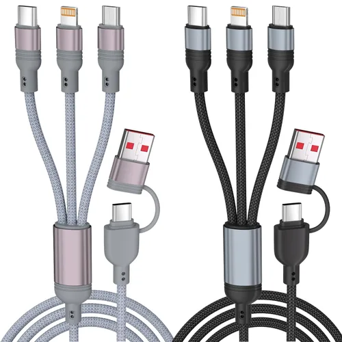 Vista 31 de Cable de carga múltiple, (paquete de 2 cables de 4 pies), cable de carga 3 en 1 para múltiples dispositivos, cable de carga universal de nailon Rosa