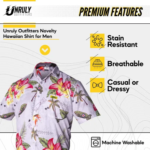 Vista 2 de Camisa hawaiana para hombre, camisas grises con botones para hombre, camisas divertidas de flores y armas para hombre