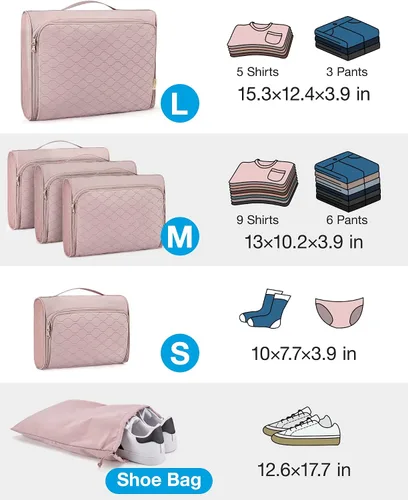 Vista 4 de BAGSMART - Juego de 6 cubos organizadores de viaje para accesorios de viaje organizador de maletas portátil con bolsa de zapatos organizador ligero