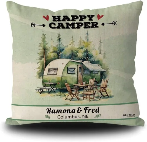 Vista 14 de Personalized Happy Campers Throw Pillow Cover RV Campsite Decoration Pillow Case Fireplace Camping Decor Cushion Cover for Sofa Couch Bed 18x18 Inch